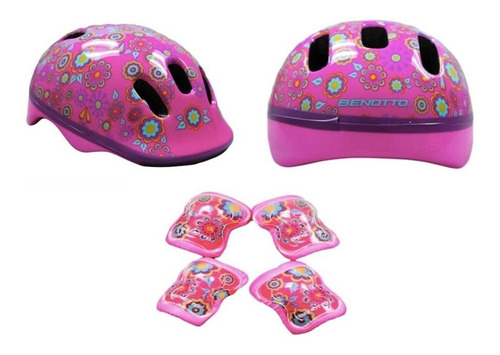 Casco Benotto Child Kit M (52-56cm) Con Coderas Y Rodilleras Color Rosa Talla M (52-56 Cm)