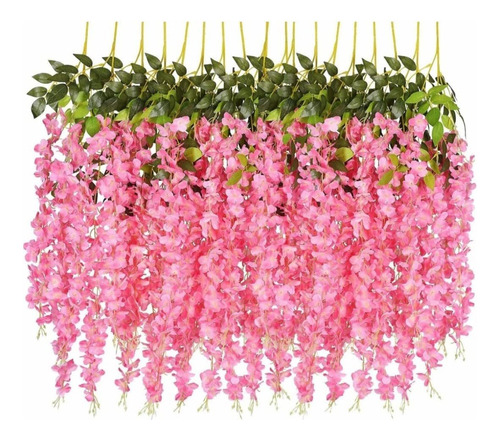 24pz Wisteria Artificial Flores Decoración Boda Hogar,rosa