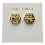 Aretes Tory Burch Logo Grande Hexagonal Dorado Chapado Oro