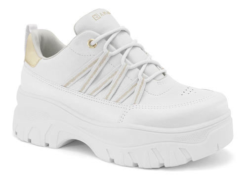 Tenis Feminino Ramarim Chunky Sneaker Flatform Branco Ouro