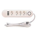 Régua Extensão Elétrica 4 Tomadas C/ 3 Usb Cabo 2m 2400w 10a Cor Branco 127v/220v