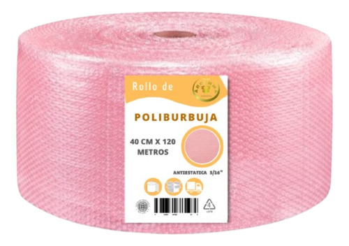 Papel Plastico Burbuja Rosa Antiestatica Rollo 40cm X 120m