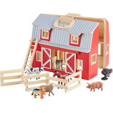 Granja De Juguete Plegable En Madera Con Animales Niños