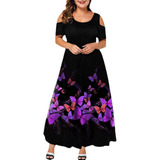 Elegante Vestido Formal Mariposas Moradas Estampado Gracioso