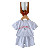 Conjunto De Camiseta E Shorts Com Estampa De Letras Para Cri