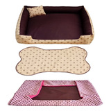 Cama Para Cachorro Grande Gg 95x95 Cm + Tapete E Capa Extra Cor Cama Marrom E Capa Rosa