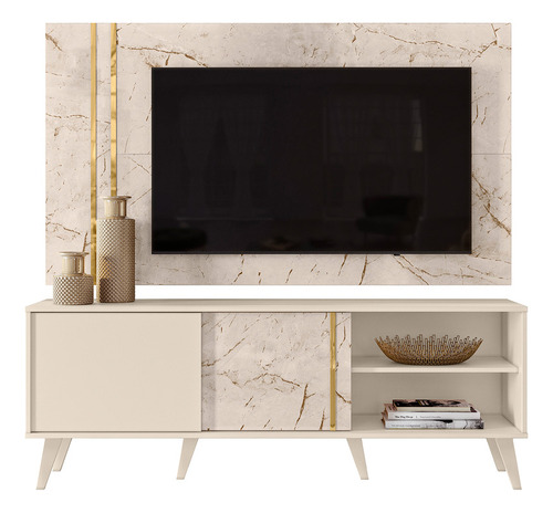 Rack Bancada E Painel Para Tv Cronos Calacata Off White