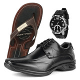 Sapato Social Confortável E Leve  Kit Com Chinelo E Relógio