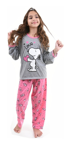 Pijama Longo Infantil Menina Personagem Inverno Manga Longa 