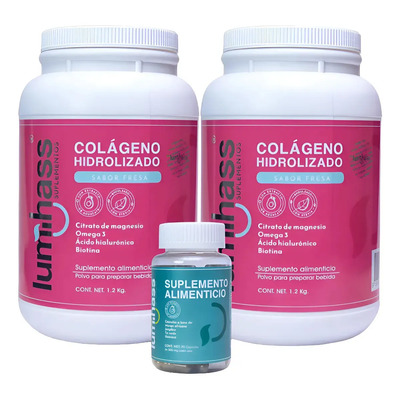 Pack 2 Colágeno Hidrolizado Lumihass 2 Botes Fresa 1.2 Kg + Détox I 48 Porciones C\u002Fu I Omega 3 +Extracto De Aguacate + Magnesio + Acido Hialurónico + Biotina + Vita C I Piel, Cabello, Y Articulaciones | MercadoLibre