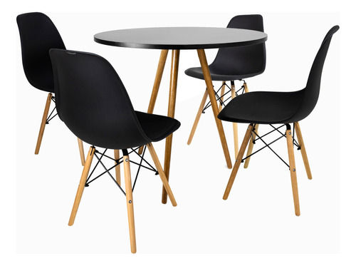 Conjunto Mesa Redonda 80cm Mdf 18 Mm 4 Cadeiras Eames Eiffel