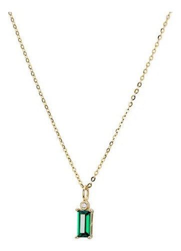 Collar Cadena Cristal Esmeralda En Plata 925 Chapado Oro 14k