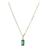 Collar Cadena Cristal Esmeralda En Plata 925 Chapado Oro 14k