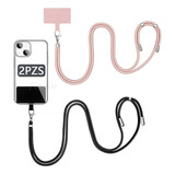 2 Correa  Para Celular Cuerpo Cruzado Ajustable Negro+rosa