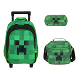 Mochila Escolar Chenson Vs1545 Color Verde Diseño Minecraft 23l