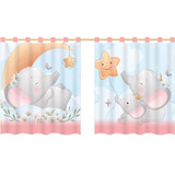 Cortina Infantil Quarto Infantil Elefantinha Rosa 2,80x1,40m