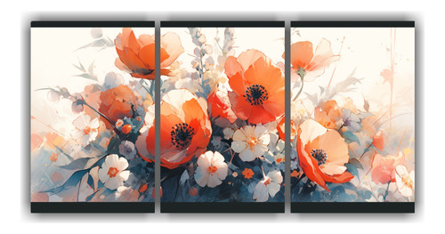 120x60cm Set 3 Canvas Hermoso Fantasia A Poppies Vibrants