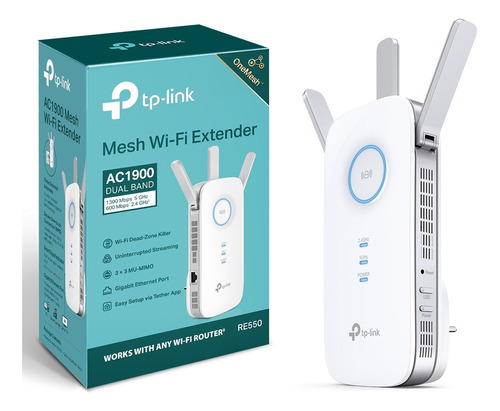 Repetidor Wifi Tp-link Re550 Wireless Ac1900 Dual Onemesh 5g Cor Branco