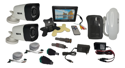 Kit Monitor 7 Lcd + 2 Camera Infraverm +interfone+ Cabos+cap