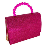 Bolsa Moda Infantil Menina Criança Blogueira C/ Glitter Cor Rosa Escuro Glitter Desenho Do Tecido Perola Brilho