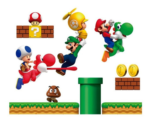 Sticker 3d En Vinil Para Pared Infantil Mario Bros 80x57