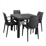 Promocion Juego Mesa Cuadrada Negra Simil Rattan+4 Sillas Ne