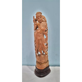 Antigua Figura Diosa Oriental En Madera Tallada. M