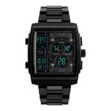 Pulseira De Relógio Masculina Skmei 1274 Classic Square Analog Digital, Cor Preta, Moldura, Cor De Fundo Preta