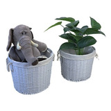 Set De 2 Canastos Begônia Estilo Rattan Gris Multiuso