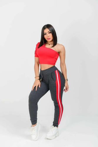 Calça Legging Feminina Ribana Com Listra Lateral E Bolso