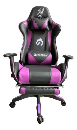 Silla Gamer Negra En Cuero Ecologico Y Con Reposapies 