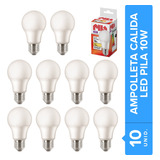 Pack 10 Ampolletas Led Pila E27 10w A60 Calida