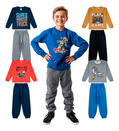 Kit 4 Agasalhos Conjunto Moletom Infantil Masculino Inverno