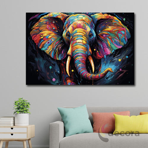 Cuadro Elefante Colores Canvas Elegante Sala Animal 23 60x40