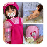 Bebê Reborn Silicone Boneca Cabelos Castanhos + Kit Completo