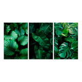 Kit 3 Placas Decorativas Folhas Verdes Jardim 20x30 Cm Mdf