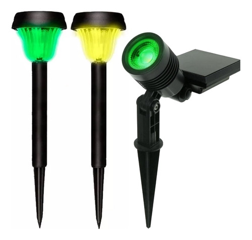 Refletor Solar Led Verde + Luminaria Colorido Jardim (kit 3)