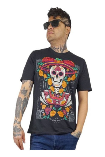 Playera Larva Catrina Tradición Arte Mexicano