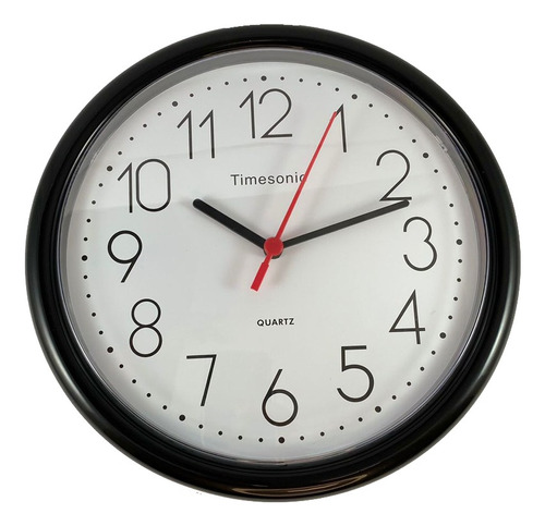 Reloj Pared Plastico Negro Timesonic 25cm Redondo Con Pila