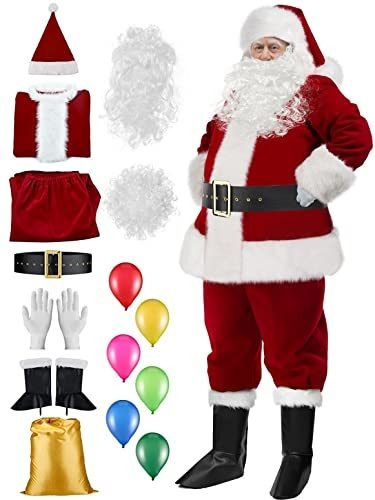 Disfraz Para Hombre Disfraz Navideño De Papá Noel Con Barba,