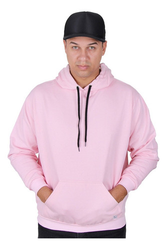 Moletom Feminino Rosa Canguru Com Capuz Malha Grossa Liso  