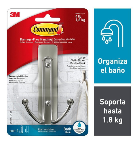 Gancho Para Baño 3m Command Grande Doble