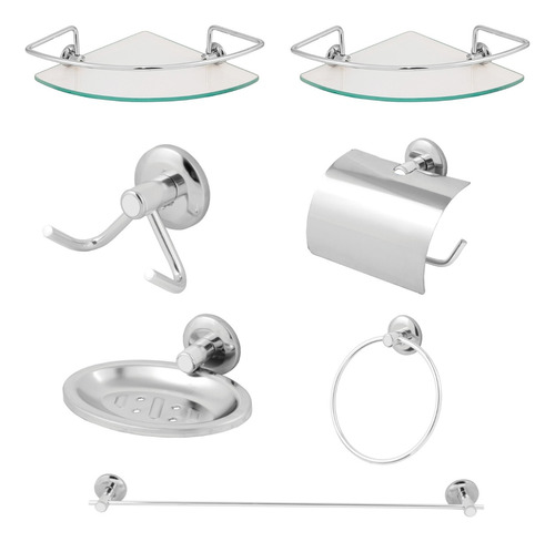 Kit Acessório Para Banheiro Inox 2 Porta Shampoo Canto Vidro