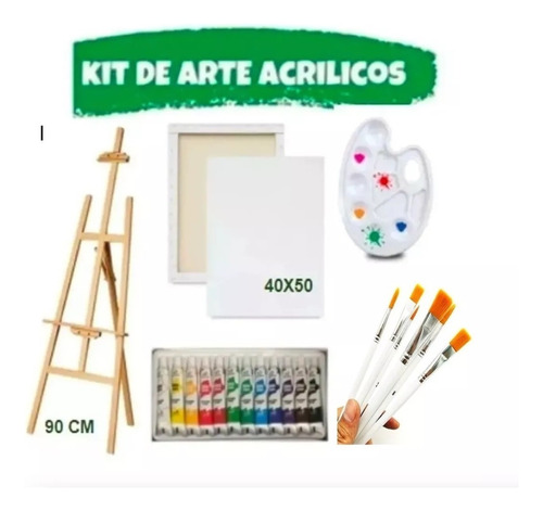 Set De Pintura Arte Acrílicos Kit Para Pintar Atril Bastidor