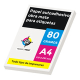 Papel Autoadhesivo A4 Obra Mate 20 Hojas 80 Grs Para Impresoras De Tinta Y Laser