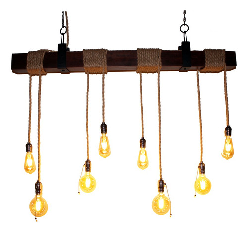 Lámpara Colgante Rustica/industrial Corda, 8 Luces, Roble