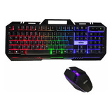 Teclado Mecánico Luz Rgb Con Mouse Usb Seisa Ñ Ergonomico