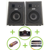 Kit 2 Caixas De Som+potencia Estereo+preamp+mic+acessorios
