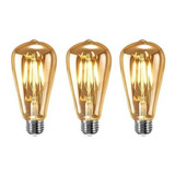 Kit 3 Lâmpadas Filamento Led Decorativa Retrô Vintage Âmbar