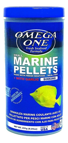 Omega One Small Marine Pellets Sinking 231g Alimento Para Peces Marinos En Granulos Pequeños De Lento Hundimiento 2mm A Base De Salmon Y Comida Fresca De Mar Con Omega 3 6 Y Ajo